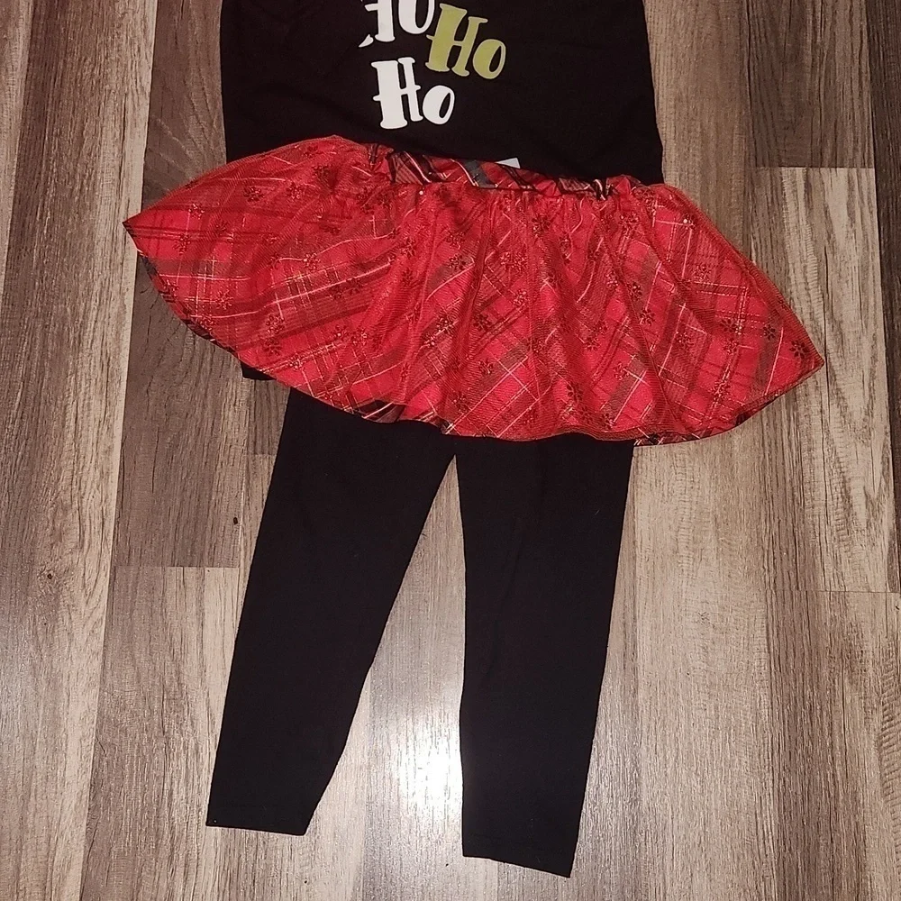 Christmas Set Buffalo Plaid Boutique 2pc Outfit Size 4/5 Santa Red TuTu